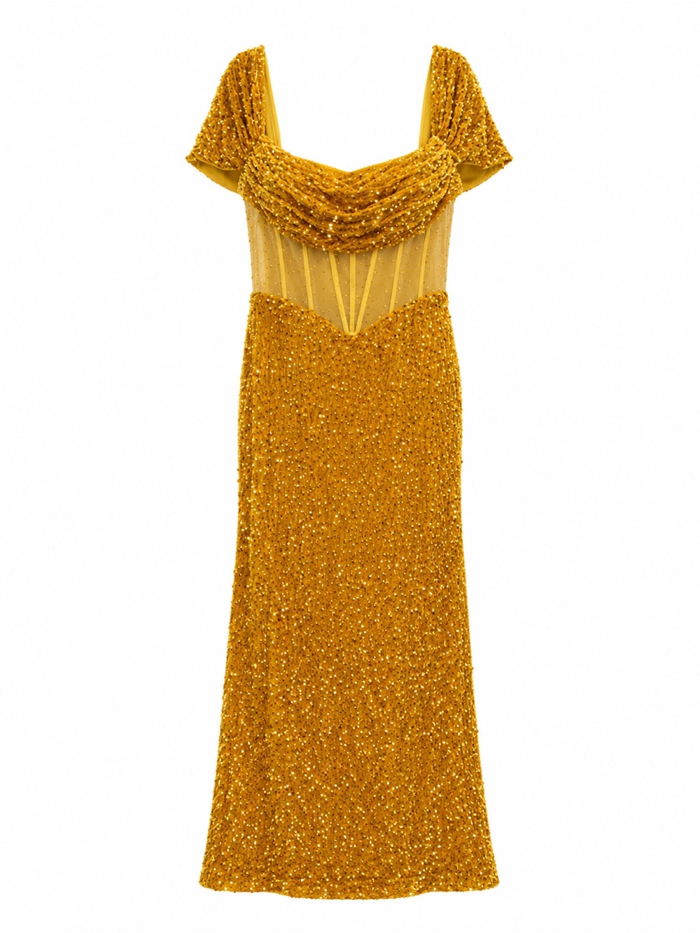 Sequin Corset Back Gold Mermaid Gown Size 18 NWOT Formal Evening Dress - Picture 6 of 9